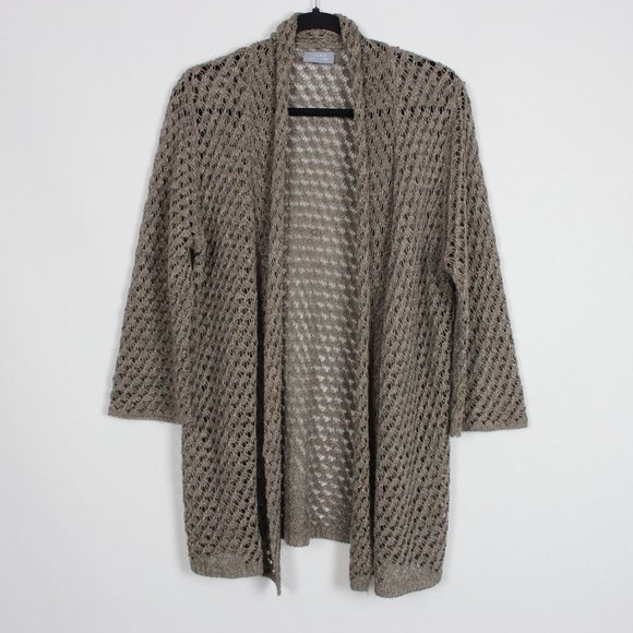 JANA Taupe Open Front Crochet Cardigan - Picture 13 of 14